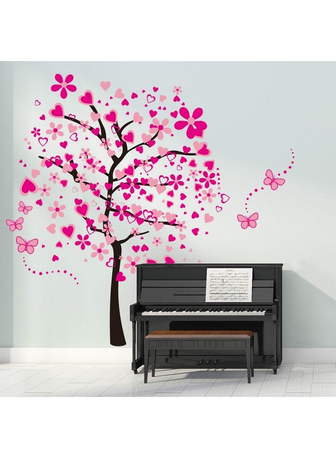 LiveGallery Removable Huge Pink Cartoon Heart Flower Tree Wall Decals Red Butterfly Wall Stickers Home Art Decor for Kids Girls Babys Bedroom Nursery Room Living Room Decorations - Image 4
