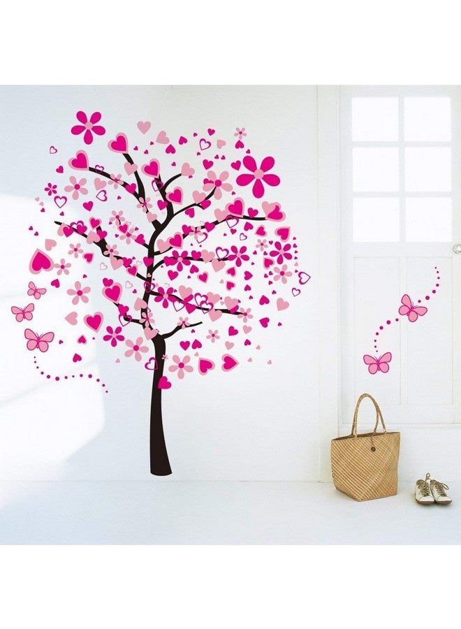 LiveGallery Removable Huge Pink Cartoon Heart Flower Tree Wall Decals Red Butterfly Wall Stickers Home Art Decor for Kids Girls Babys Bedroom Nursery Room Living Room Decorations - Image 2