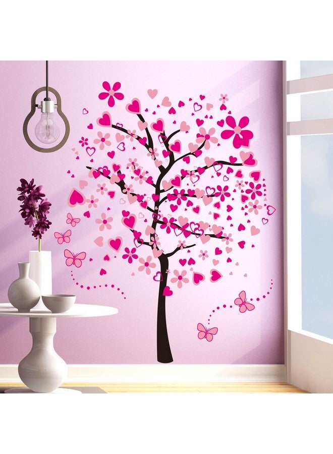 LiveGallery Removable Huge Pink Cartoon Heart Flower Tree Wall Decals Red Butterfly Wall Stickers Home Art Decor for Kids Girls Babys Bedroom Nursery Room Living Room Decorations - Image 1