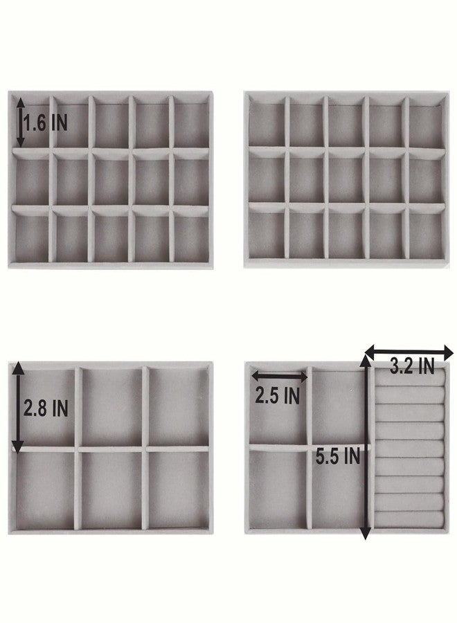 DGOOLS Jewelry Organizer Tray,Stackable Velvet Jewelry Trays,Drawer Inserts Earring Organizer For Women Girls Jewelry Storage Display Case for Rings Stud Necklaces,Set of 4(Grey) - Image 4