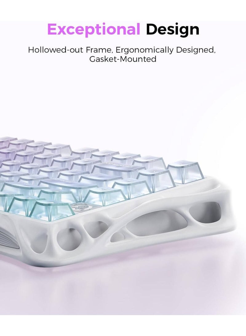 جرافا ستار لوحة مفاتيح الألعاب الميكانيكية اللاسلكية Mercury K1 Lite 75% – ثلاثية الوضع (سلكي/بلوتوث/2.4G)، إضاءة خلفية RGB، مثبتة بإطار، مفاتيح شفافة، مفاتيح BSUN خطية، بطارية 4000mAh، كريستال أورورا - Image 5
