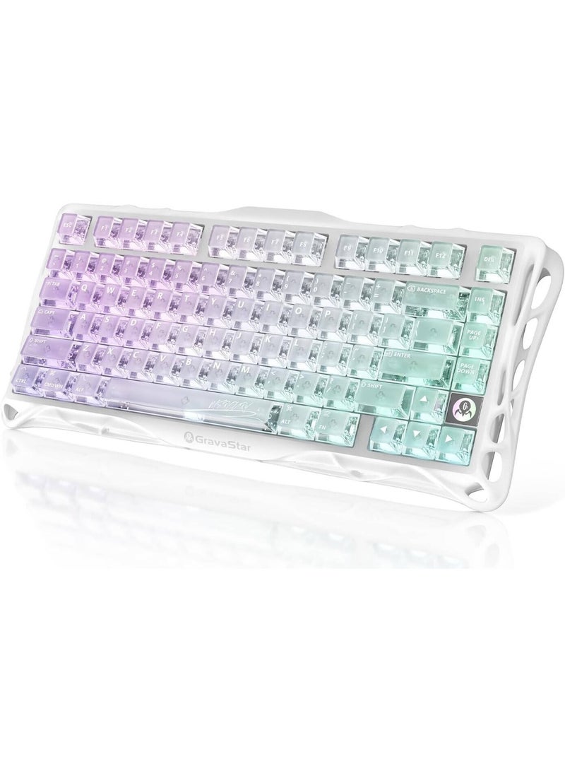 جرافا ستار لوحة مفاتيح الألعاب الميكانيكية اللاسلكية Mercury K1 Lite 75% – ثلاثية الوضع (سلكي/بلوتوث/2.4G)، إضاءة خلفية RGB، مثبتة بإطار، مفاتيح شفافة، مفاتيح BSUN خطية، بطارية 4000mAh، كريستال أورورا - Image 2