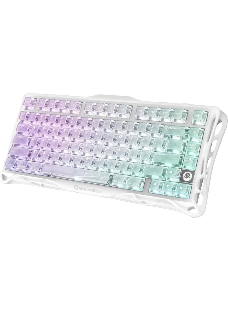 جرافا ستار لوحة مفاتيح الألعاب الميكانيكية اللاسلكية Mercury K1 Lite 75% – ثلاثية الوضع (سلكي/بلوتوث/2.4G)، إضاءة خلفية RGB، مثبتة بإطار، مفاتيح شفافة، مفاتيح BSUN خطية، بطارية 4000mAh، كريستال أورورا - Image 1