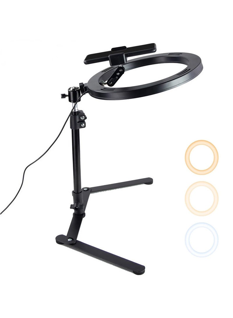 والالا ضوء حلقة تصوير فوتوغرافي مقاس 10 بوصة مع حامل مكتب وحامل هاتف، ضوء دائرة LED لسطح المكتب، ضوء حلقة للهاتف لصور السيلفي والمكياج والبث المباشر - Image 1