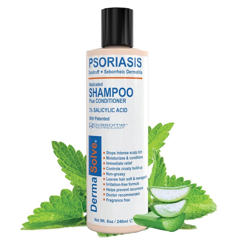 Dermasolve Psoriasis, Seborrheic Dermatitis & Dandruff Shampoo plus Conditioner. Naturally Heals Itchy Flakey Inflamed Skin and Provides Soothing Moisturizing Relief. (8.0 oz)