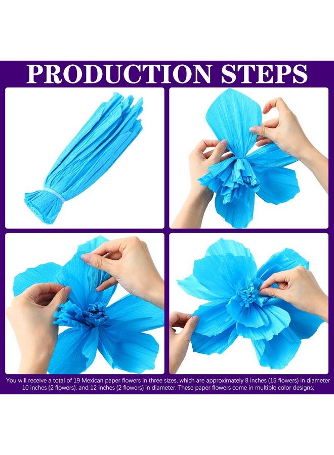 Hsei 19 Pcs Mexican Paper Flowers Colorful Fiesta Paper Flowers Mexican Flowers Decoration Carnival Crepe Paper Flowers For Cinco De Mayo Party Backdrop Day Of The Dead Decor Craft (8 10 12 Inch) - Image 5