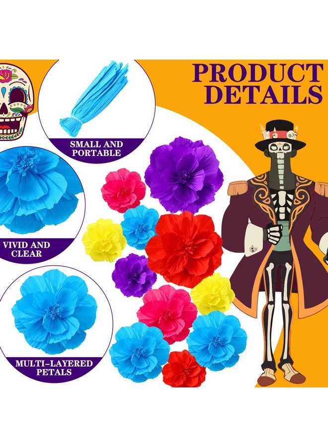 Hsei 19 Pcs Mexican Paper Flowers Colorful Fiesta Paper Flowers Mexican Flowers Decoration Carnival Crepe Paper Flowers For Cinco De Mayo Party Backdrop Day Of The Dead Decor Craft (8 10 12 Inch) - Image 4