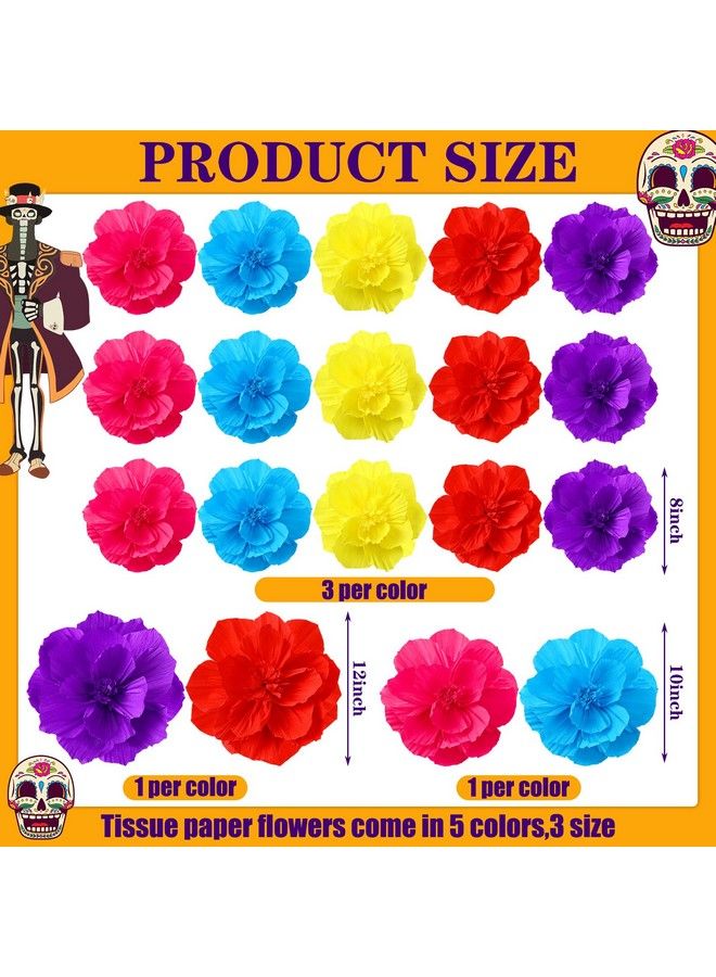 Hsei 19 Pcs Mexican Paper Flowers Colorful Fiesta Paper Flowers Mexican Flowers Decoration Carnival Crepe Paper Flowers For Cinco De Mayo Party Backdrop Day Of The Dead Decor Craft (8 10 12 Inch) - Image 3