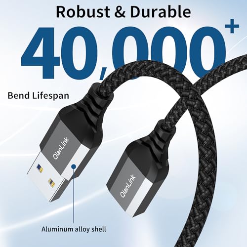 QianLink USB 3.0 Extension Cable (3.3FT), Nylon Braided USB Extender Compatible with Webcam, Camera, Phone, Hub, Mouse, Keyboard, Printer, Hard Drive, Headset (Gray) - Image 5