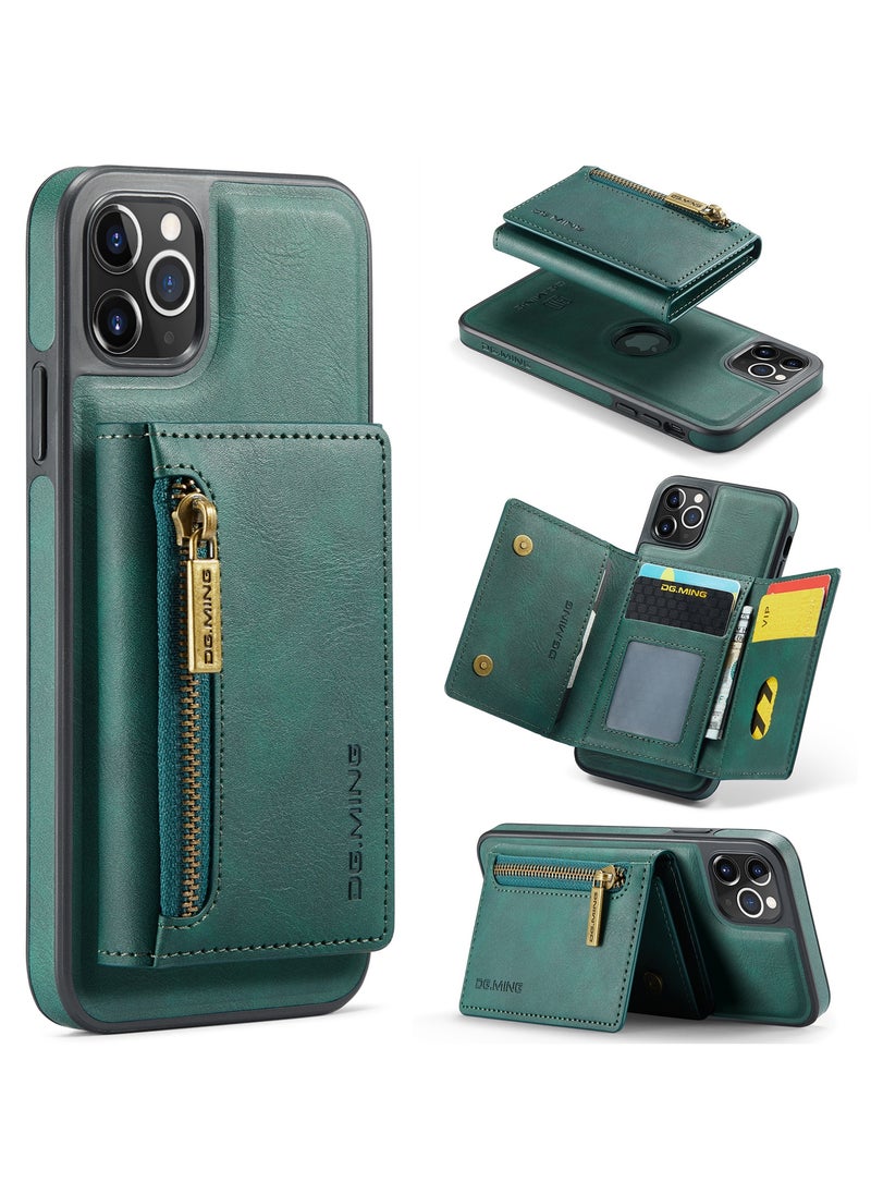 DGMING - CaseMe Wallet Case for iPhone 12 Pro MAX DGMING Premium Leather Phone Case Back Cover Magnetic Detachable with Trifold Wallet Card Holder Pocket - Green - Image 1
