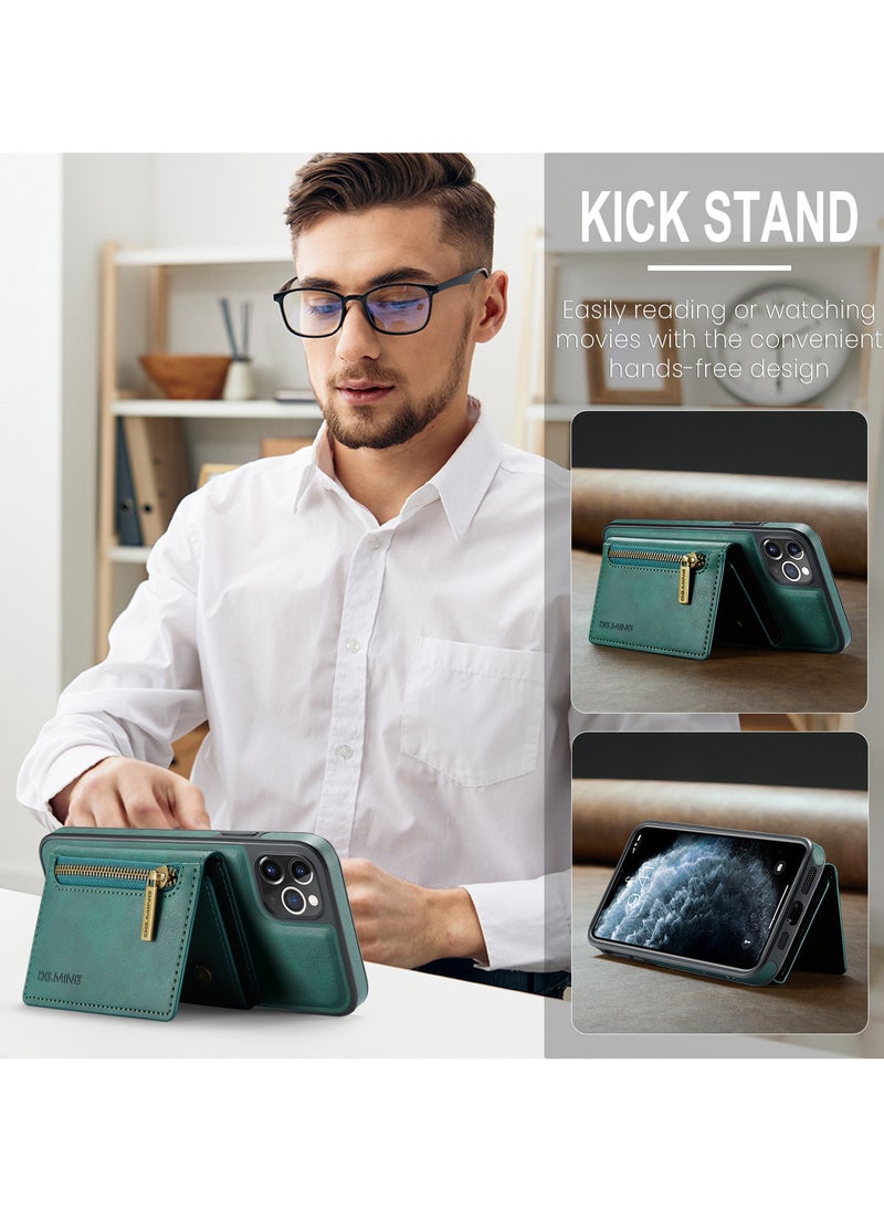 DGMING - CaseMe Wallet Case for iPhone 12 Pro MAX DGMING Premium Leather Phone Case Back Cover Magnetic Detachable with Trifold Wallet Card Holder Pocket - Green - Image 1