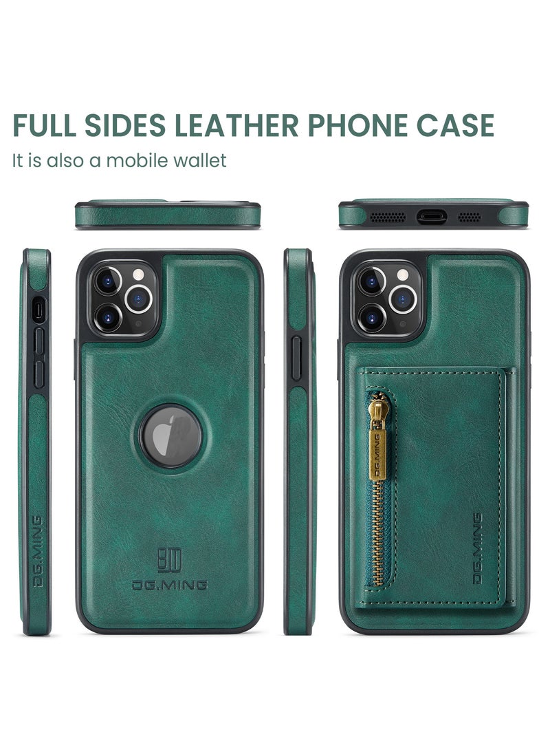 DGMING - CaseMe Wallet Case for iPhone 12 Pro MAX DGMING Premium Leather Phone Case Back Cover Magnetic Detachable with Trifold Wallet Card Holder Pocket - Green - Image 1