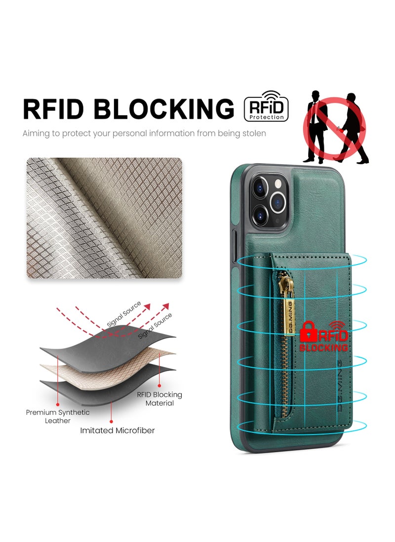 DGMING - CaseMe Wallet Case for iPhone 12 Pro MAX DGMING Premium Leather Phone Case Back Cover Magnetic Detachable with Trifold Wallet Card Holder Pocket - Green - Image 1