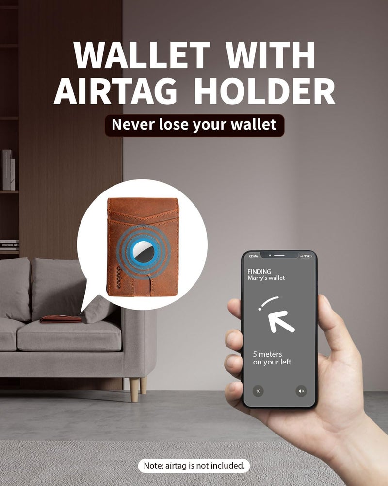 doeboe Mens Wallet - AirTag Compatible Bifold Wallet for Men, Slim Leather RFID Blocking 8-Card Holder (ID Window + Cash Pocket), Minimalist Front Pocket Gift Wallet [No AirTag Included] - Image 2