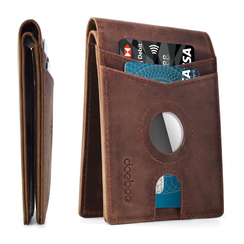 doeboe Mens Wallet - AirTag Compatible Bifold Wallet for Men, Slim Leather RFID Blocking 8-Card Holder (ID Window + Cash Pocket), Minimalist Front Pocket Gift Wallet [No AirTag Included] - Image 1