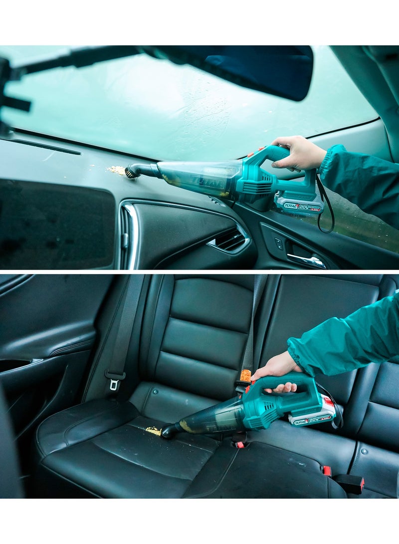 TOTAL 20V Cordless Handheld Vacuum Cleaner (9kpa Suction) - 0.5L Dust Capacity with 2.0Ah Battery & Fast Charger - Includes Crevice Nozzle & Soft Bristle Brush - TVLI20126 - Image 3