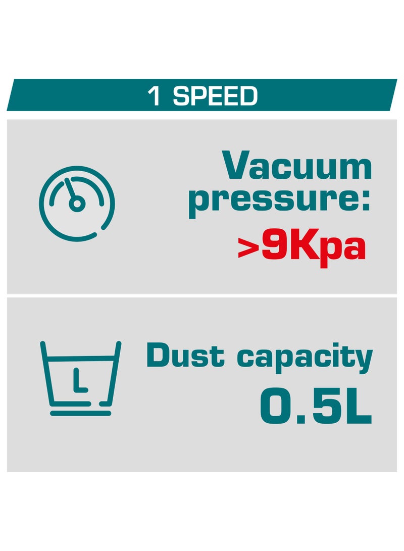 TOTAL 20V Cordless Handheld Vacuum Cleaner (9kpa Suction) - 0.5L Dust Capacity with 2.0Ah Battery & Fast Charger - Includes Crevice Nozzle & Soft Bristle Brush - TVLI20126 - Image 2