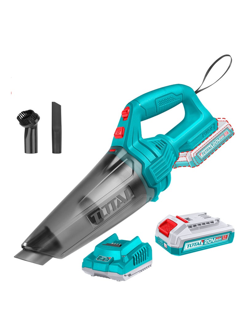 TOTAL 20V Cordless Handheld Vacuum Cleaner (9kpa Suction) - 0.5L Dust Capacity with 2.0Ah Battery & Fast Charger - Includes Crevice Nozzle & Soft Bristle Brush - TVLI20126 - Image 1