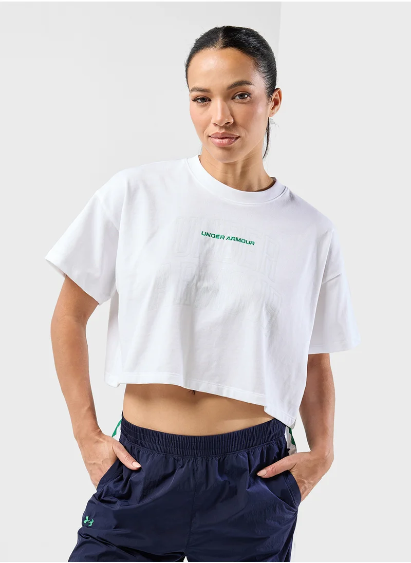 اندر ارمور Women's UA Varsity Mix Heavyweight Crop Short Sleeve T-shirt