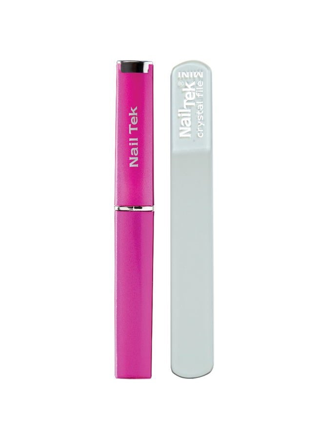 Nail Tek Crystal File - Glass Nail File with Case, Durable & Gentle for Natural Nails, Travel-Friendly Design, Fuchsia, Mini 3" - Image 1