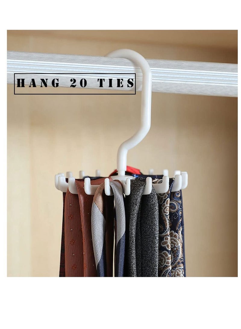 KASTWAVE Multifunctional Tie Rack 20-claw Hanger 4.4 Inches Large Size Twirl Plastic Ties Hanger For Women Men Home Bedroom Supplies Rotating Belt Scarf Hanger Holder Hook For Closet Storage 8 Pack - White - Image 4