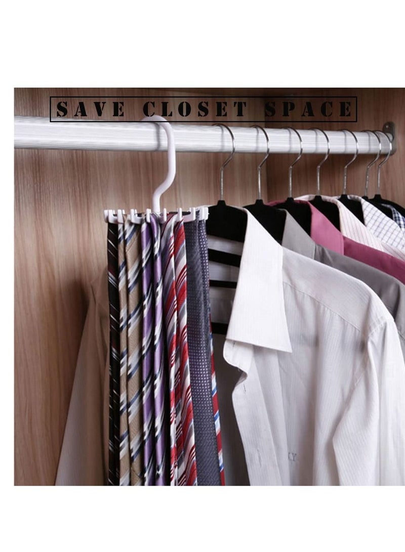 KASTWAVE Multifunctional Tie Rack 20-claw Hanger 4.4 Inches Large Size Twirl Plastic Ties Hanger For Women Men Home Bedroom Supplies Rotating Belt Scarf Hanger Holder Hook For Closet Storage 8 Pack - White - Image 2