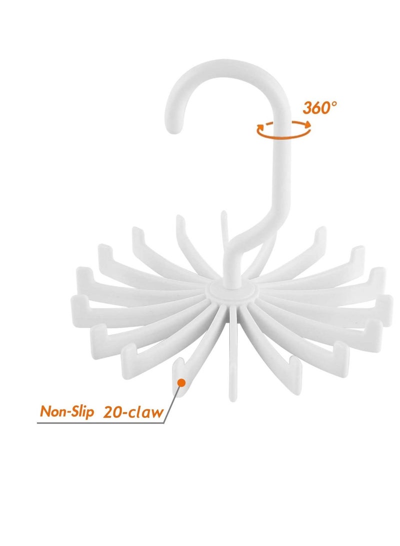 KASTWAVE Multifunctional Tie Rack 20-claw Hanger 4.4 Inches Large Size Twirl Plastic Ties Hanger For Women Men Home Bedroom Supplies Rotating Belt Scarf Hanger Holder Hook For Closet Storage 8 Pack - White - Image 5