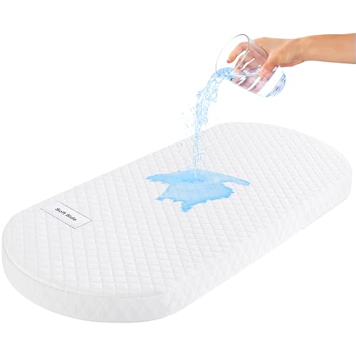 Pro Goleem Baby Bassinet Mattress Pad, Breathable Waterproof Soft Cover Gel Memory Foam, Oval 30"x15" Dual Side Cradle Mattress - Image 1