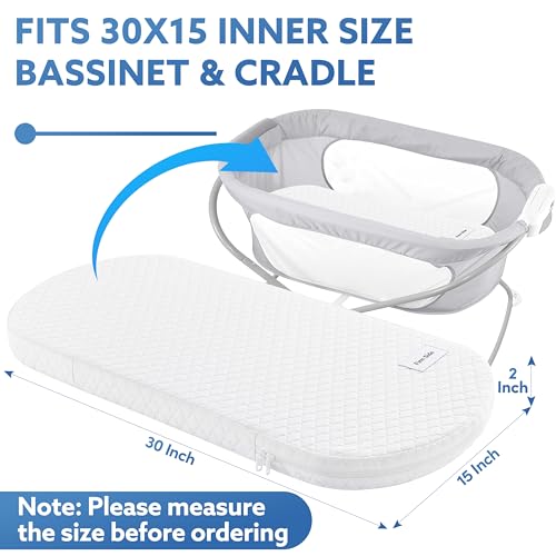 Pro Goleem Baby Bassinet Mattress Pad, Breathable Waterproof Soft Cover Gel Memory Foam, Oval 30"x15" Dual Side Cradle Mattress - Image 2