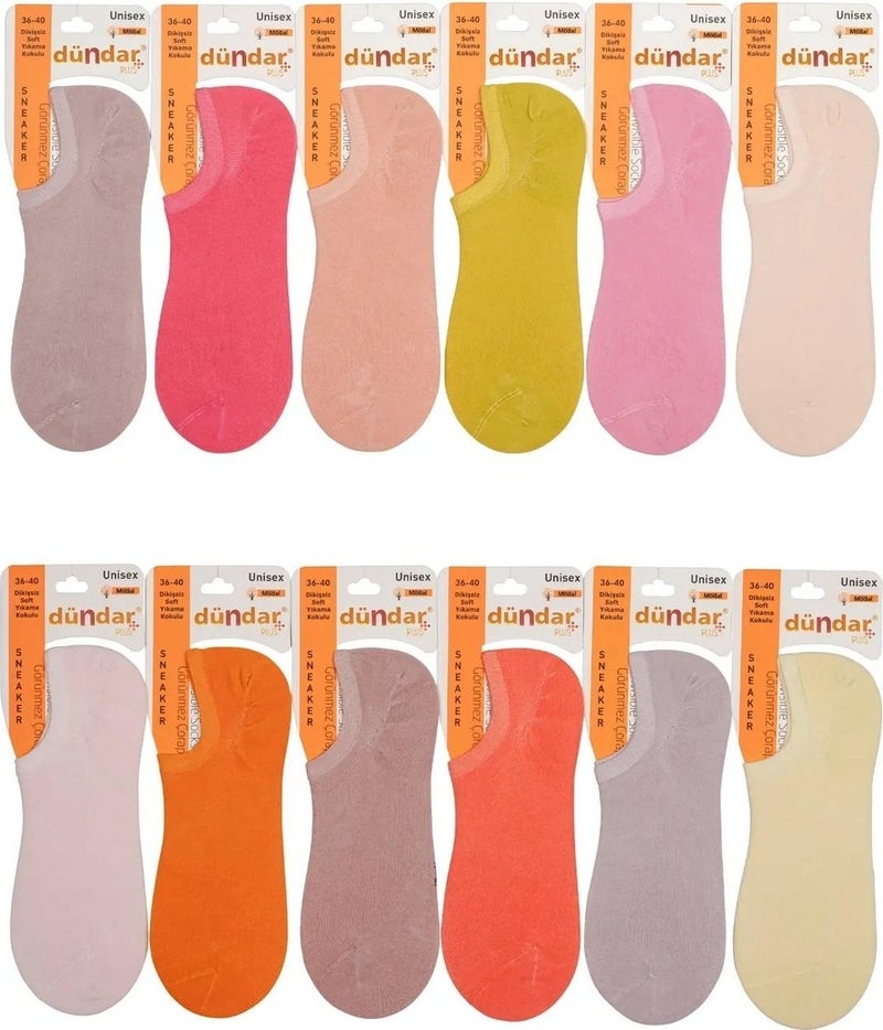 Dündar Women's Modal Plus Pastel Color Sneaker Socks 6876 - 12 Pieces 