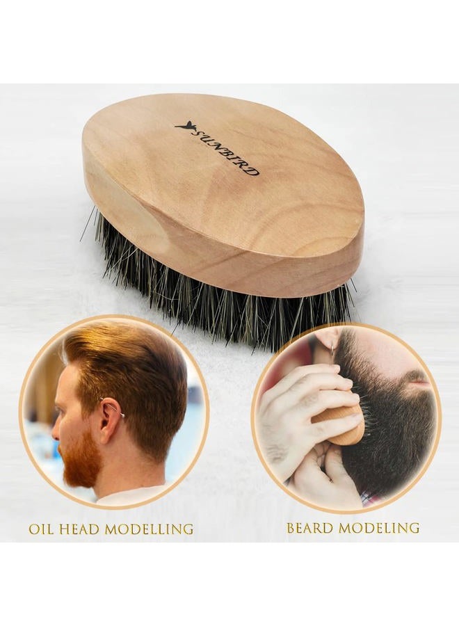SUNBIRD Beard Brush for Men with 100% Natural Bristles - Thick Facial Hair Styling Tool & Blow Dry Brush, Wooden Handle Grooming Kit for Daily Care, Detangling & Itch Relief | Mens Beard Care Gift Set - Image 2
