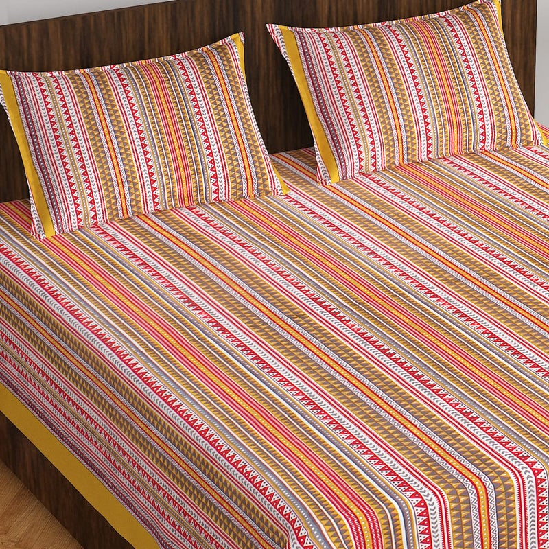Meejoya 100 Queen Size Rajasthani Jaipuri Traditional Sanganeri Print 144 TC Cotton Double Size Bedsheet with 2 Pillow Covers Multicolor Bedsheets 128 - Image 2