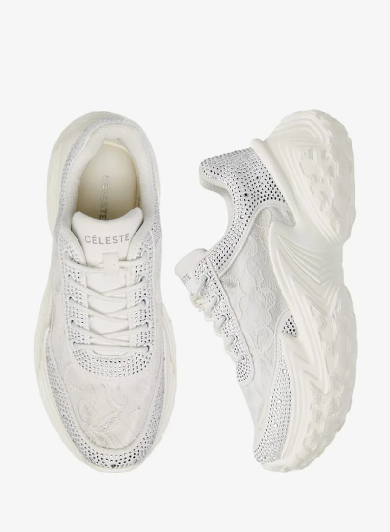Celeste Womens Embellished Sneakers With Lace-Up Closure
