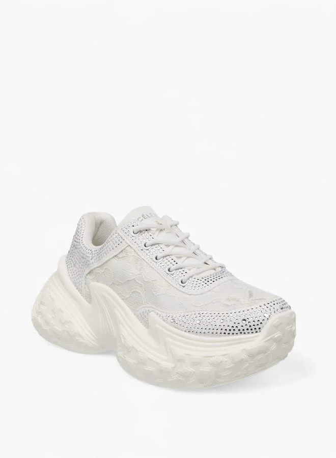 Celeste Womens Embellished Sneakers With Lace-Up Closure