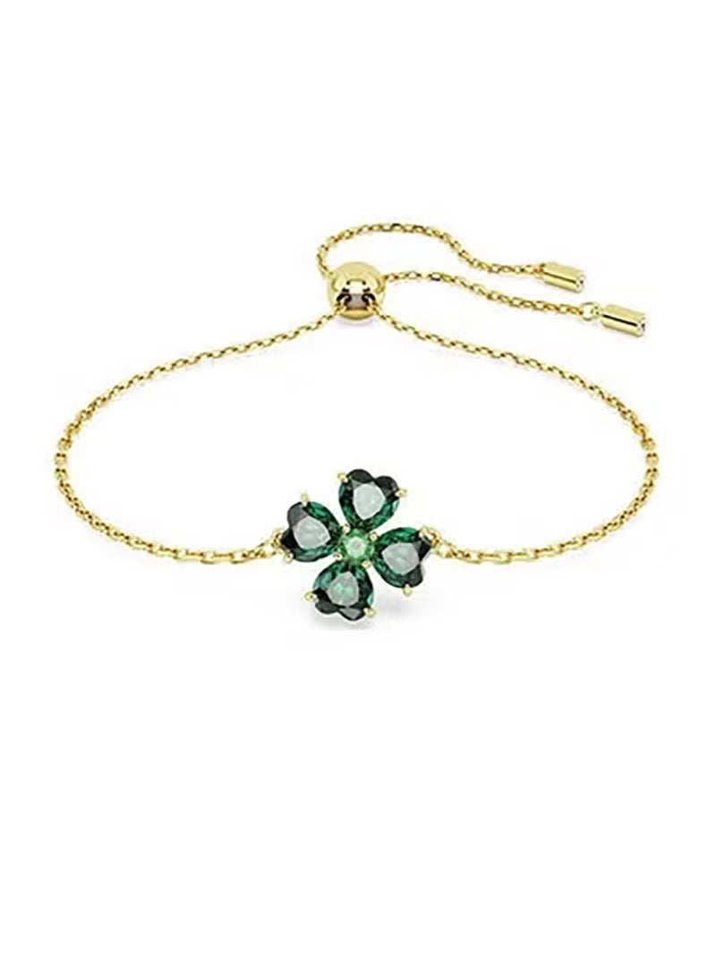 Swan Gold Four-Leaf Clover Emerald Bracelet, Adjustable Slider Design