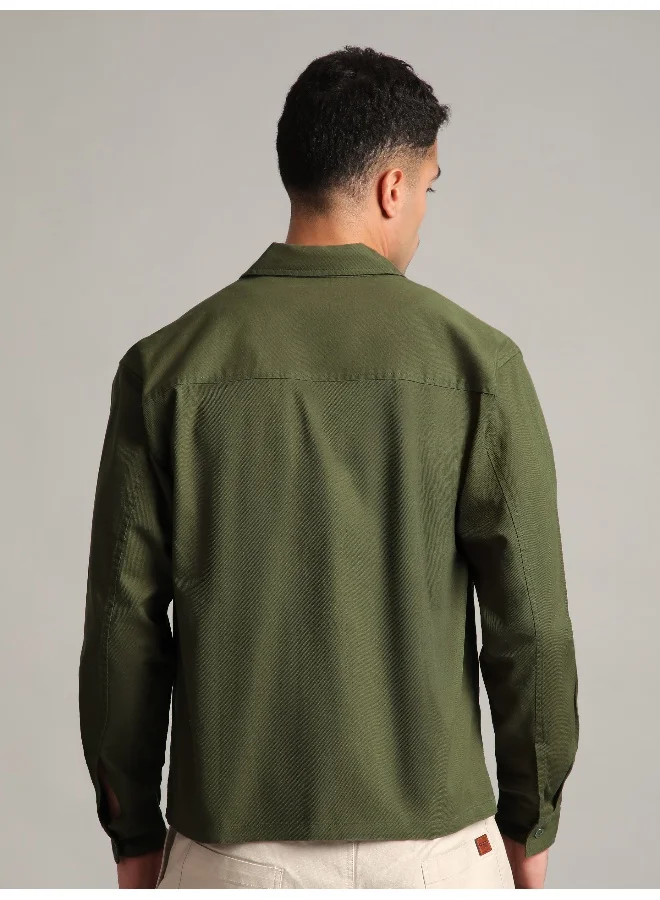 Beyoung Olive Solid Multipocket Shacket