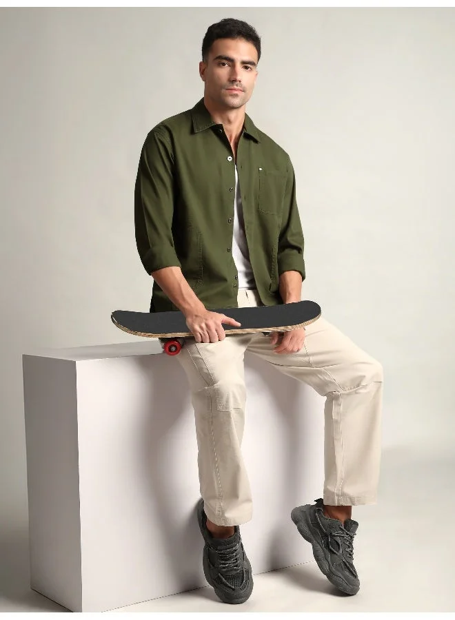 بيونغ جاكيت شيرت زيتوني متعدد الجيوب