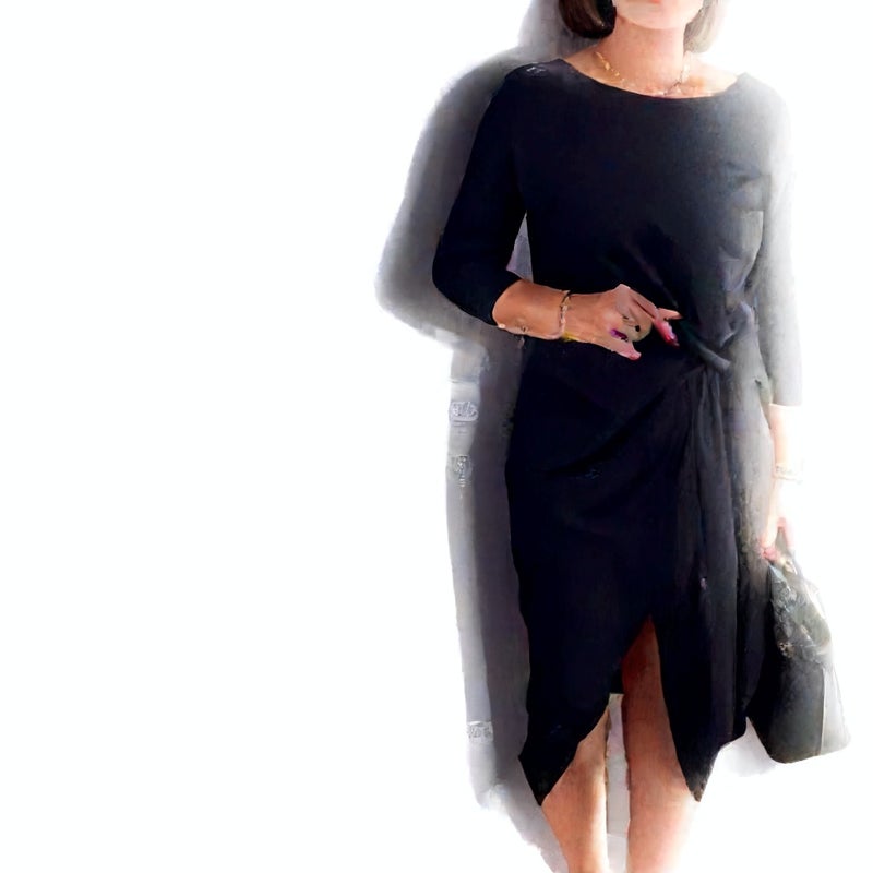 Women's Bow Tie Three-Quarter Sleeve Round Neck Fitted Dress - Image 5