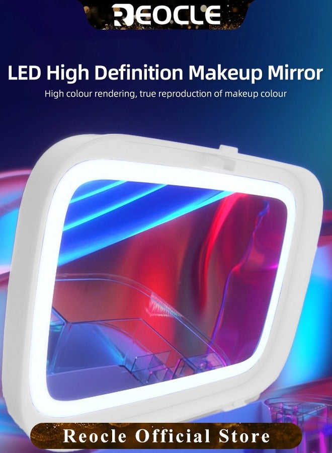 ريوكل منظم مكياج مع مرآة إضاءة LED مقاومة للغبار والماء لتخزين مستحضرات التجميل، رائع لطاولة الحمام وغرفة النوم وخزانة الملابس - Image 2