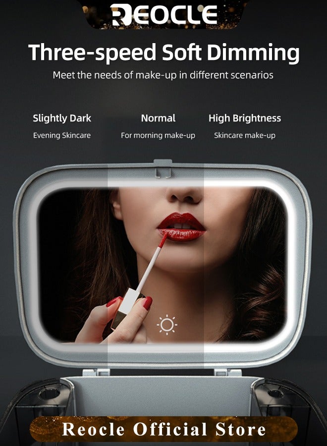 ريوكل منظم مكياج مع مرآة إضاءة LED مقاومة للغبار والماء لتخزين مستحضرات التجميل، رائع لطاولة الحمام وغرفة النوم وخزانة الملابس - Image 4