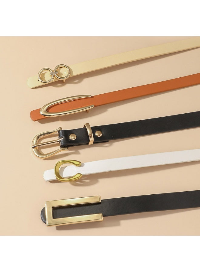 LUMYA 5PCS Women Skinny Leather Belt Set, Accessories Waist Strap, Women Waistband, Thin Adjustable Waist Belts with Metal Buckle for Jeans, Pants, Dresses, Elegant Vintage Style - Image 3
