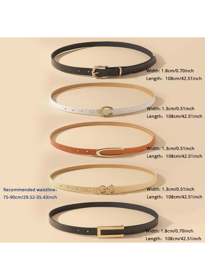 LUMYA 5PCS Women Skinny Leather Belt Set, Accessories Waist Strap, Women Waistband, Thin Adjustable Waist Belts with Metal Buckle for Jeans, Pants, Dresses, Elegant Vintage Style - Image 2