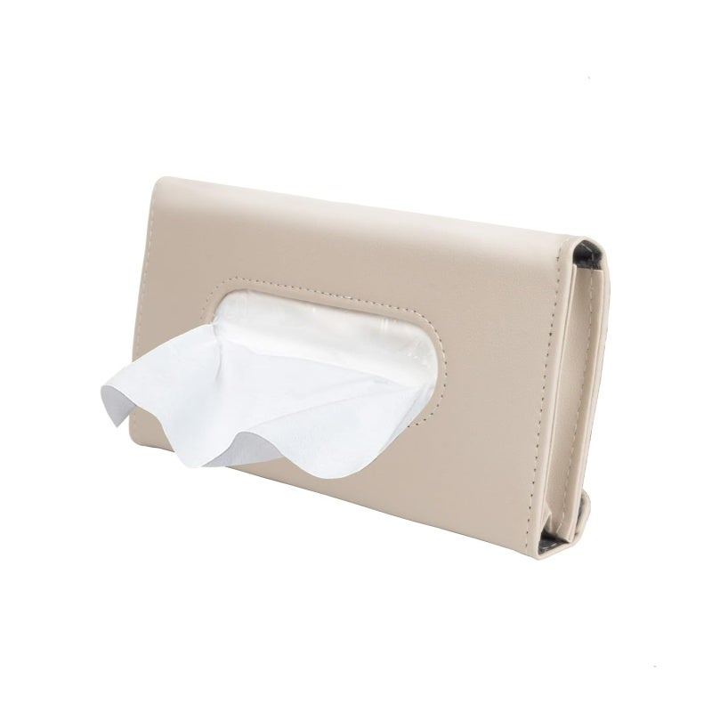 Beige PU Leather Car Tissue Holder 20 x 10 x 2 cm Compatible - Sleek Space-Saving Sun Visor Organizer for Cars Trucks Boats - Image 1