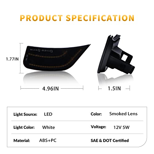 DERMOKA LED Side Marker Lights for 2021-2024 Yukon XL Denali Tahoe Suburban Escalade ESV White Position Signal Lamps Smoked Len, 2 Pack (WHITE LED) - Image 5