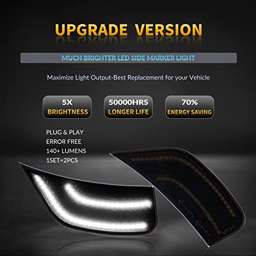 DERMOKA LED Side Marker Lights for 2021-2024 Yukon XL Denali Tahoe Suburban Escalade ESV White Position Signal Lamps Smoked Len, 2 Pack (WHITE LED) - Image 3