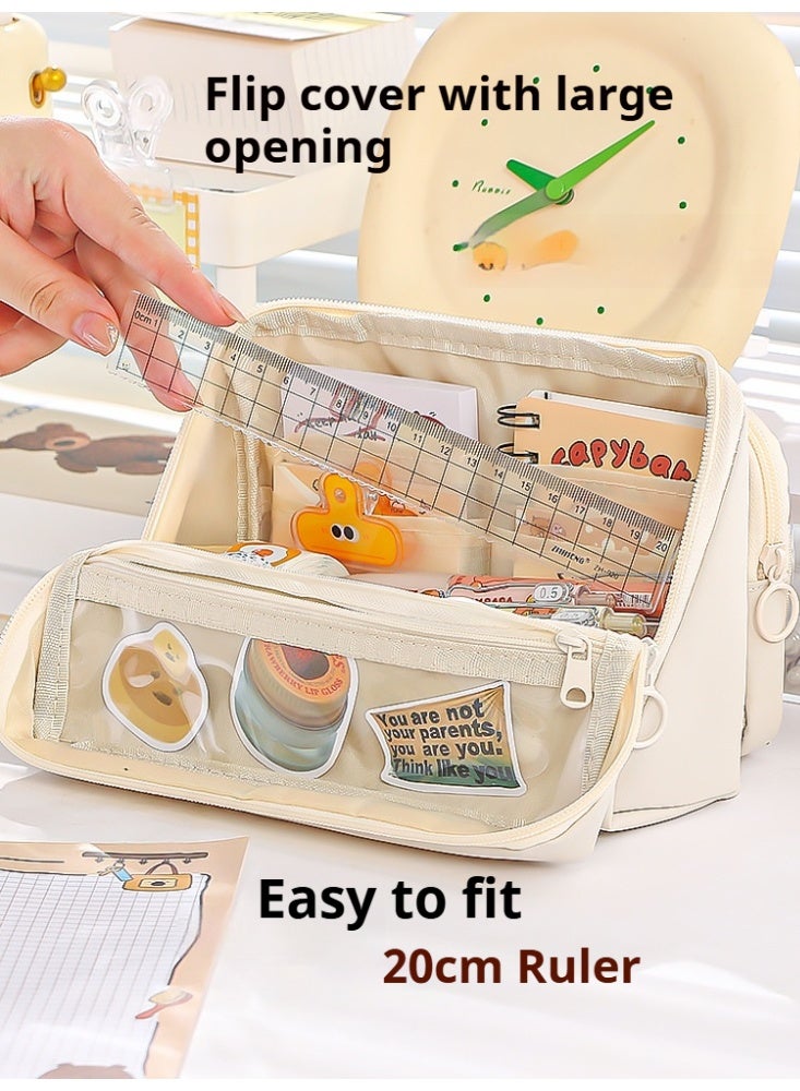 Large Capacity Pencil Case with 9 Layers, Multi-Compartment Student Stationery Pouch with Wide Opening and Transparent Rear Pocket, Holds up to 100 Pens - Image 3