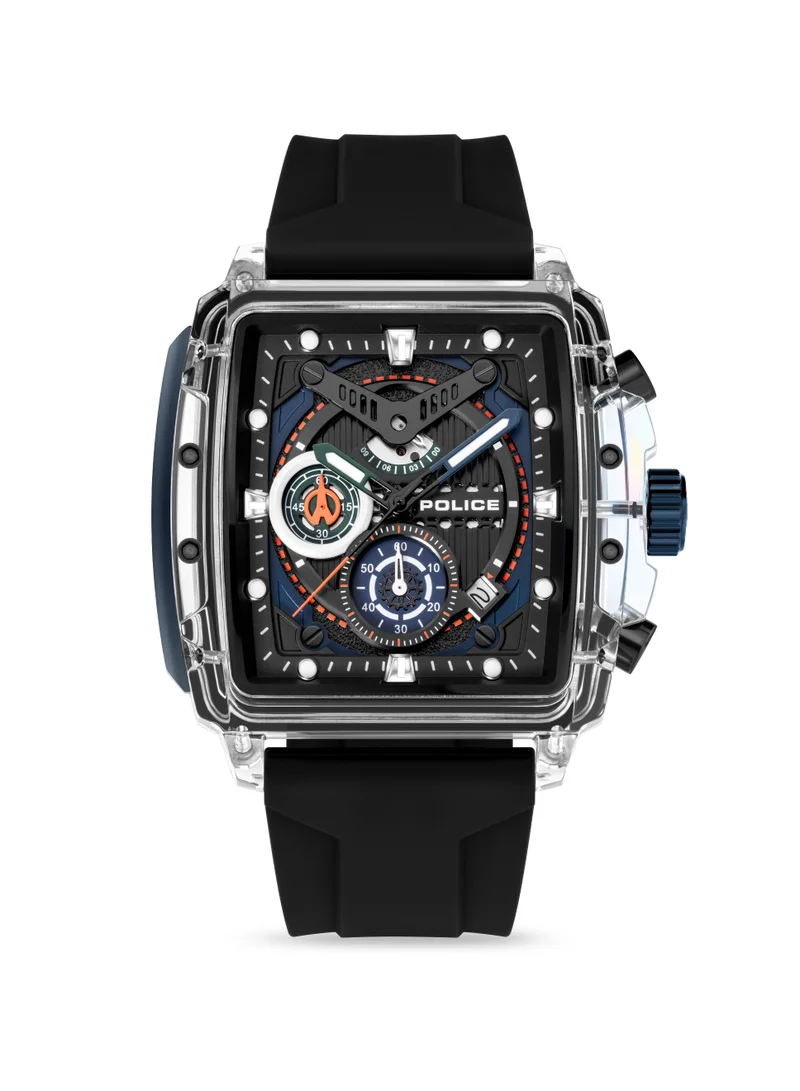 بوليس Clout Black Dial & Silicone Strap Gents Chronograph Watch With Nylon Fiber Case, 43x43.8mm