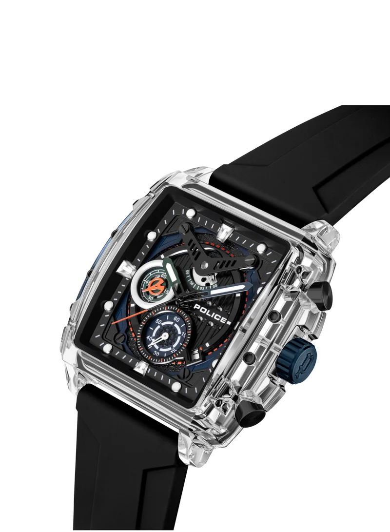 بوليس Clout Black Dial & Silicone Strap Gents Chronograph Watch With Nylon Fiber Case, 43x43.8mm