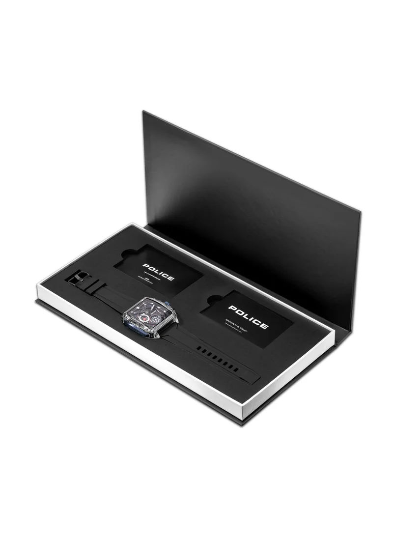 بوليس Clout Black Dial & Silicone Strap Gents Chronograph Watch With Nylon Fiber Case, 43x43.8mm