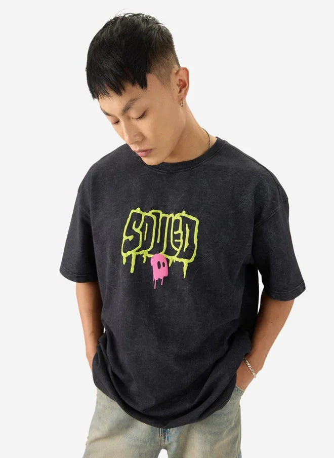 Made By Humans Oversized Fit Printed Black T-Shirt